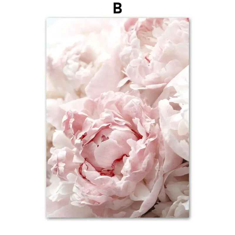 Pink Rose Peony Minimalist Canvas Wall Art | Nordic Floral Print