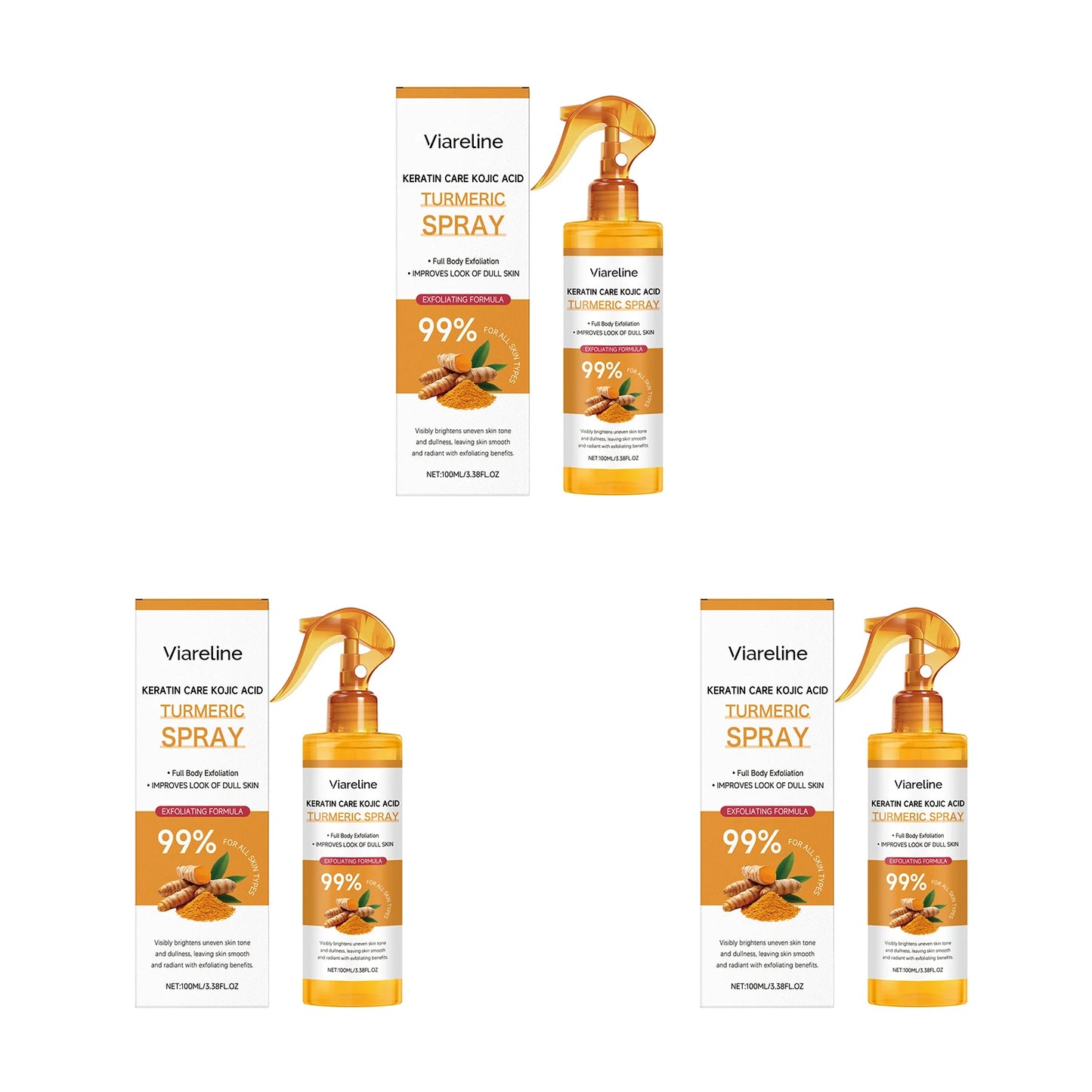 Kojic Acid Turmeric Exfoliating Spray Glowing Soften Dead Skin Cells Brightening Hydrating Improve Dullness Body Smoothing Spray Peaceful Pleasures Health and Wellness 300ml boxed