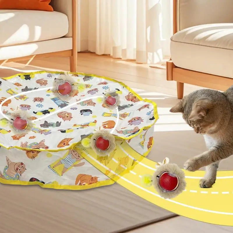Electric Cat Toy Fast Rolling Ball In Play Mat Smart Electric Kitten Toy Rechargeable Indoor Cats Active Toy Hide And Seek Game Peaceful Pleasures Health and Wellness