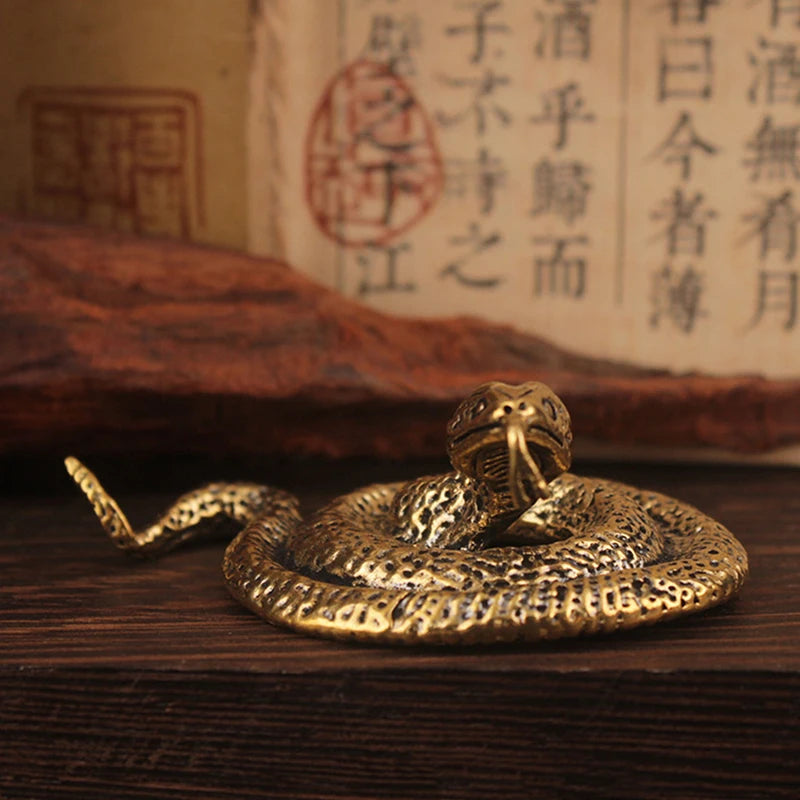 Copper Mini Snake Figurine | Antique Bronze Desktop Statue