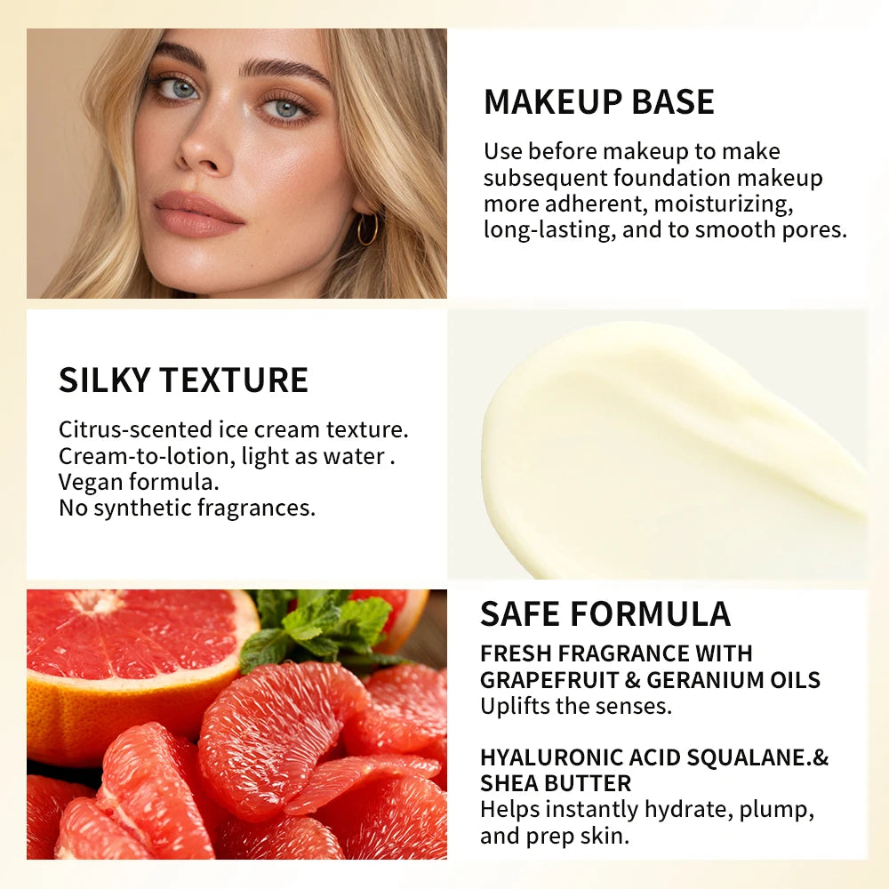 Lakerain Vitamin Facial Base Cream Long Lasting Makeup Nourishes Skin Deep Hydration Smoothly Flawless Smooth Pores Base Cream Peaceful Pleasures Health and Wellness