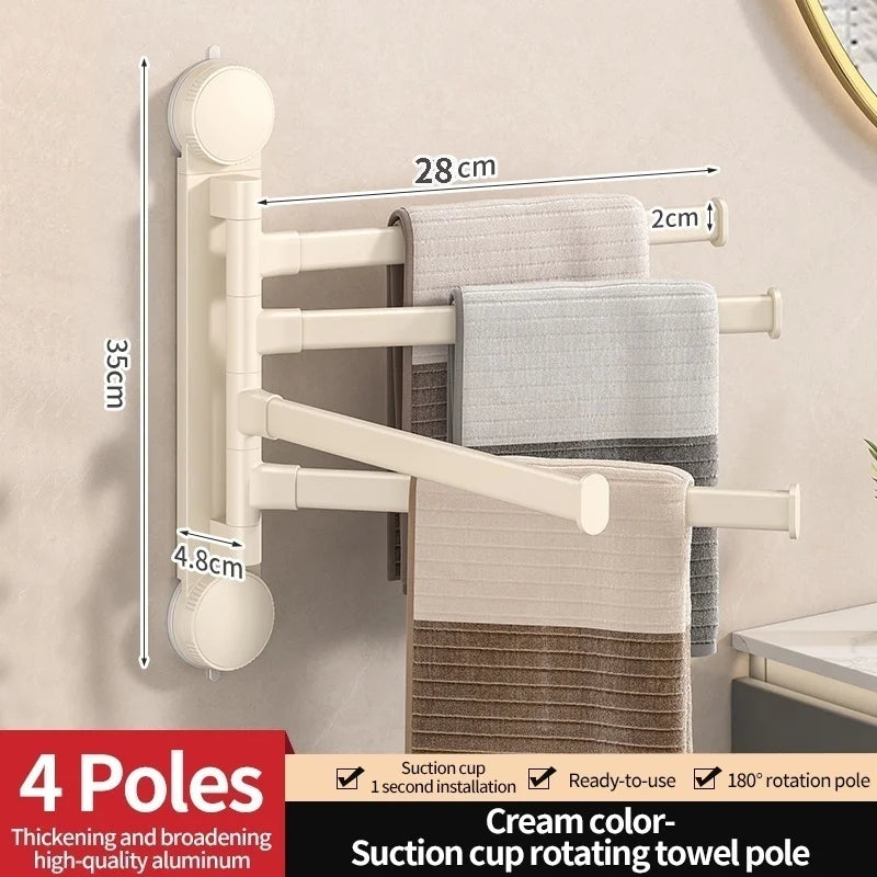 No-Drill Suction Cup Rotating Towel Rack | Double Bar Folding
