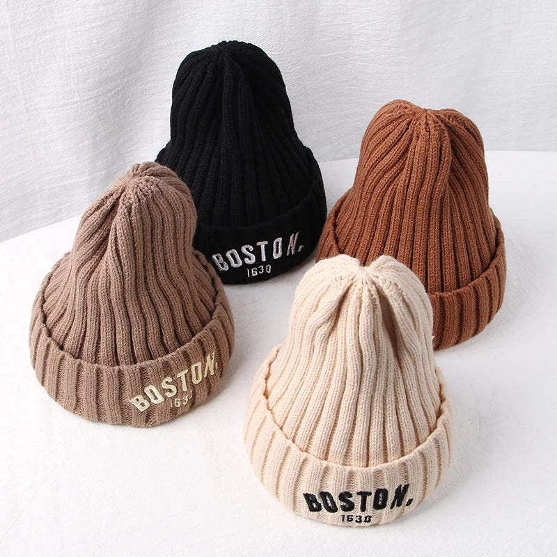 Baby Winter Knit Beanie Hat | Letter Embroidery Toddler Cap