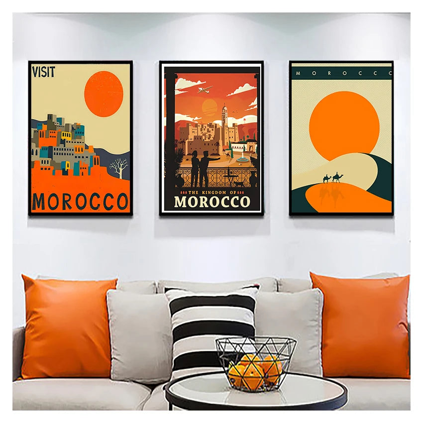 Canvas Paintings Vintage Wall Kraft Posters Coated Stickers Home Decorative Gift Visit Africa Morocco Desert Travel Peaceful Pleasures Health and Wellness