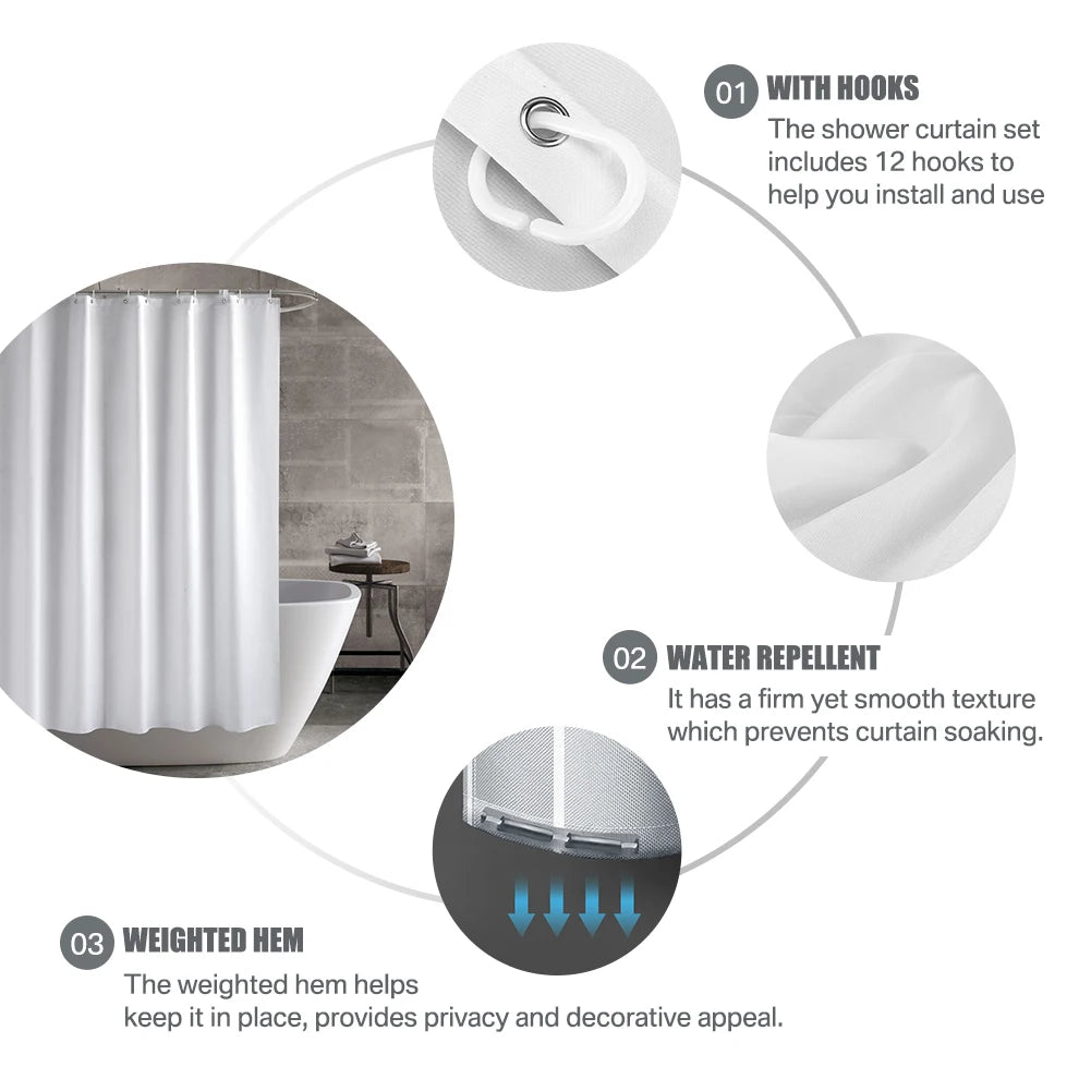 180-230cm Shower Curtains Waterproof Heavy Duty Thick Fabric Bath Curtain for Hotel Bathroom Bathtub Solid White Private Cover Peaceful Pleasures Health and Wellness