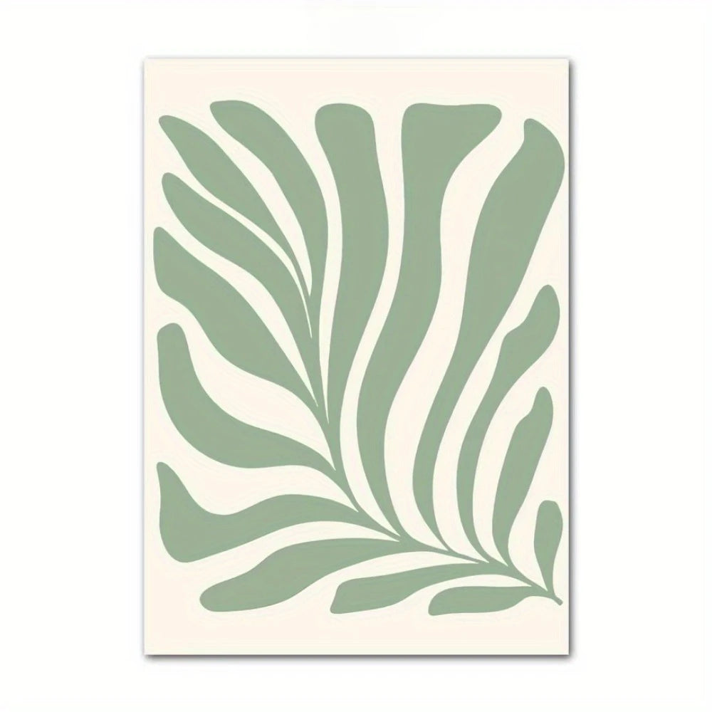 Bohemian Green Leaves & Flowers Abstract Canvas Wall Art