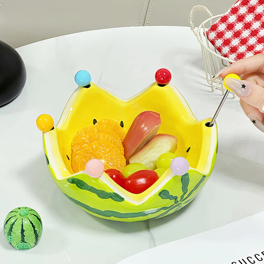 Watermelon Ceramic Fruit Bowl with Forks | Large Capacity