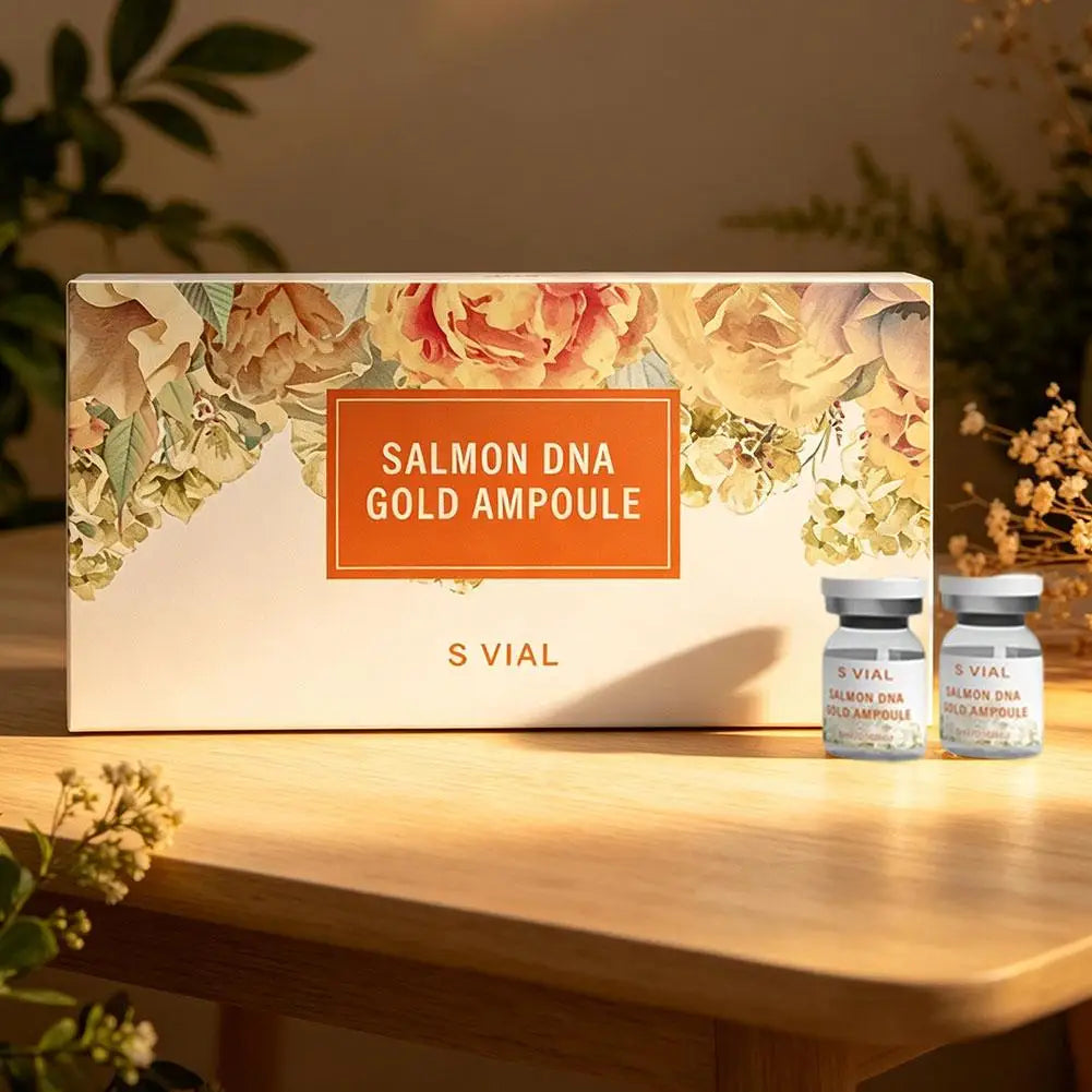 Salmon DNA Facial Essence Gold Ampoule Skin Booster Serum Kit Brightening Whitening Moisturizing Rejuvenation Care Skin Peaceful Pleasures Health and Wellness