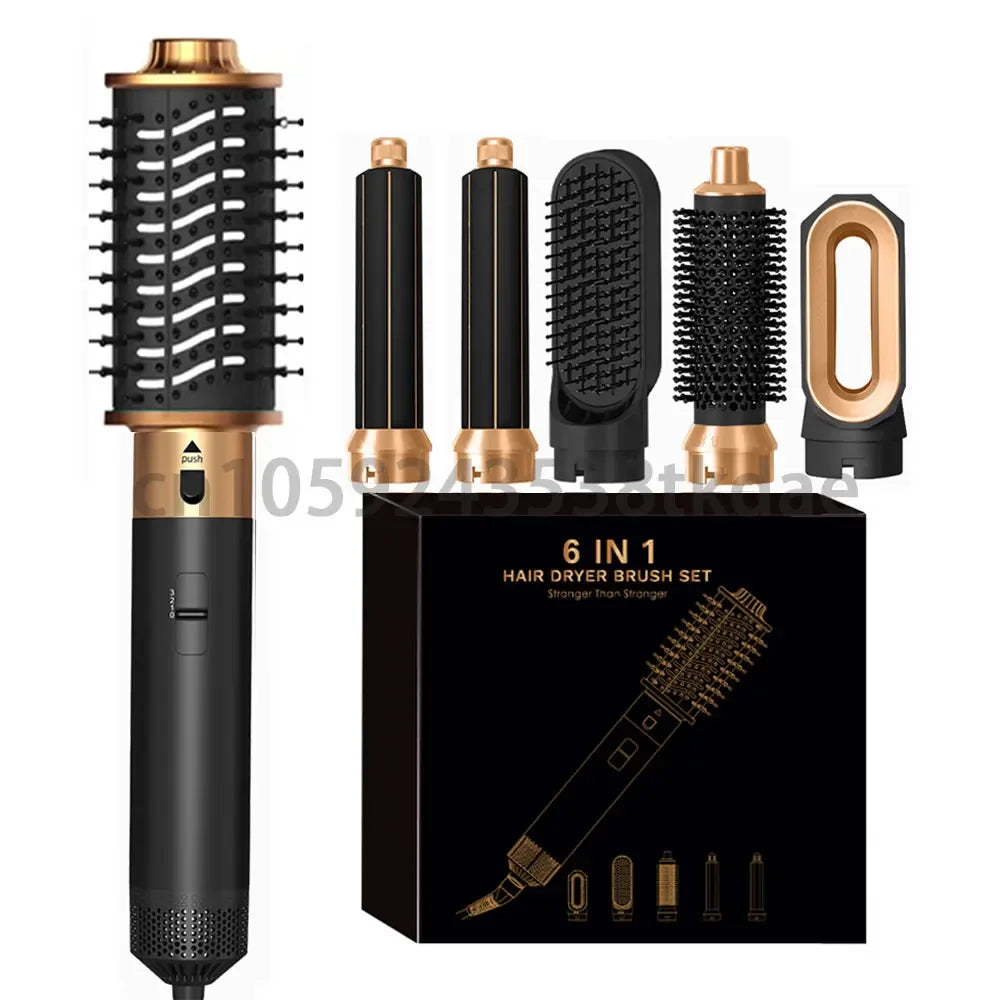 6 in 1 Hair Dryer One-step Hot Air Comb Set Professional Air styling Curling Iron Hair Straightener Styling Tool Hair Dryer Peaceful Pleasures Health and Wellness Black Gold AU