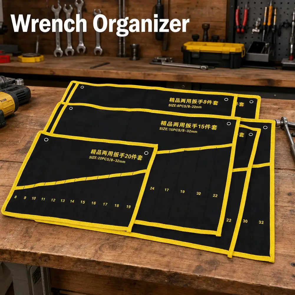 Canvas Roll-Up Wrench Organizer Bag | 8–20 Pockets | 8–24mm