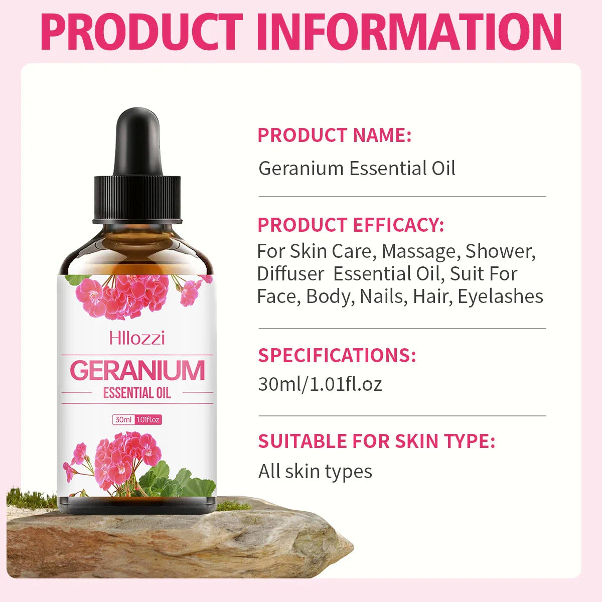 Hllozzi 30ml Geranium Pure Essential Oil – Jojoba Aromatherapy