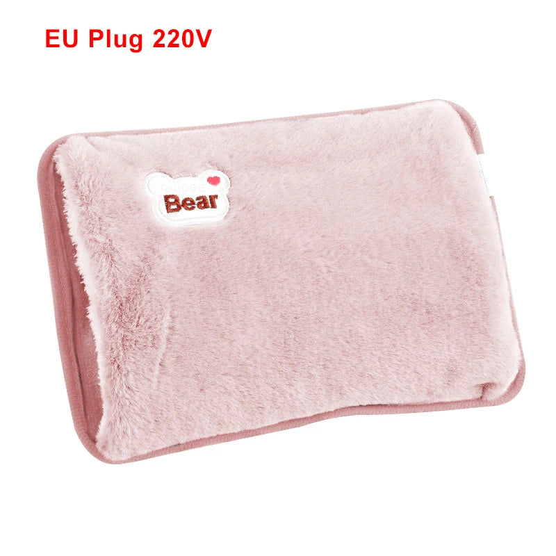Electric Hand Warmer Portable Heated Gloves USB Warming Plush Hot Water Bottle Heating Water Bags Warm Hand Pocket for Winter Peaceful Pleasures Health and Wellness Pink EU Plug 220V