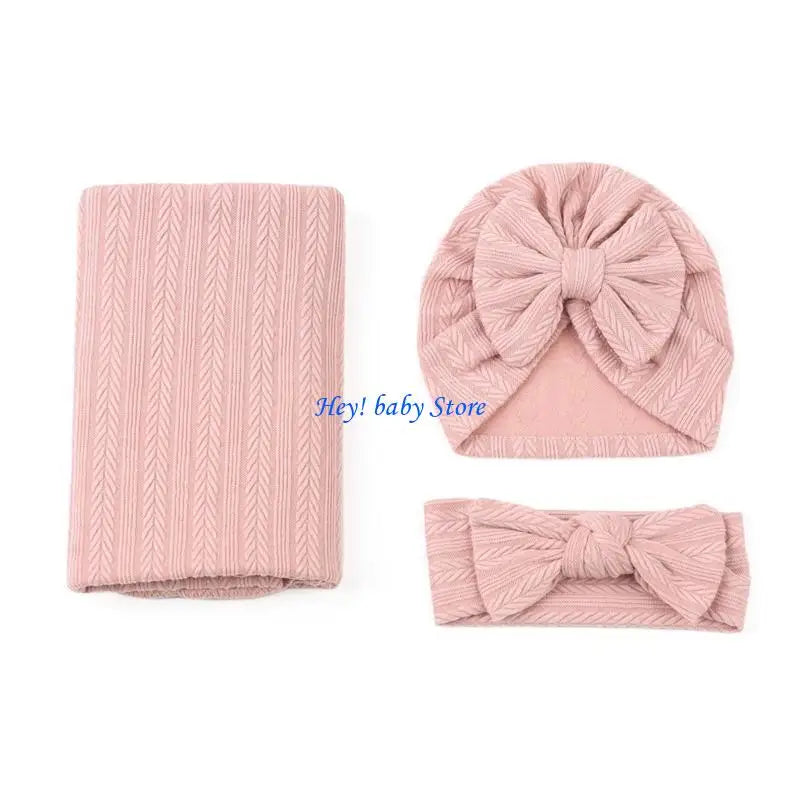 3-Piece Baby Swaddle Blanket Set | Newborn Hat & Headband