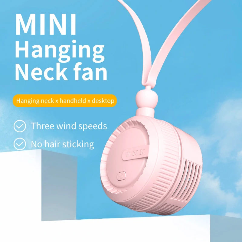 Portable Mini Neck Fan Rechargeable Adjustable Lanyard and Bracket Free Your Hands Outdoor Small Hanging Neck Fan For Children Peaceful Pleasures Health and Wellness