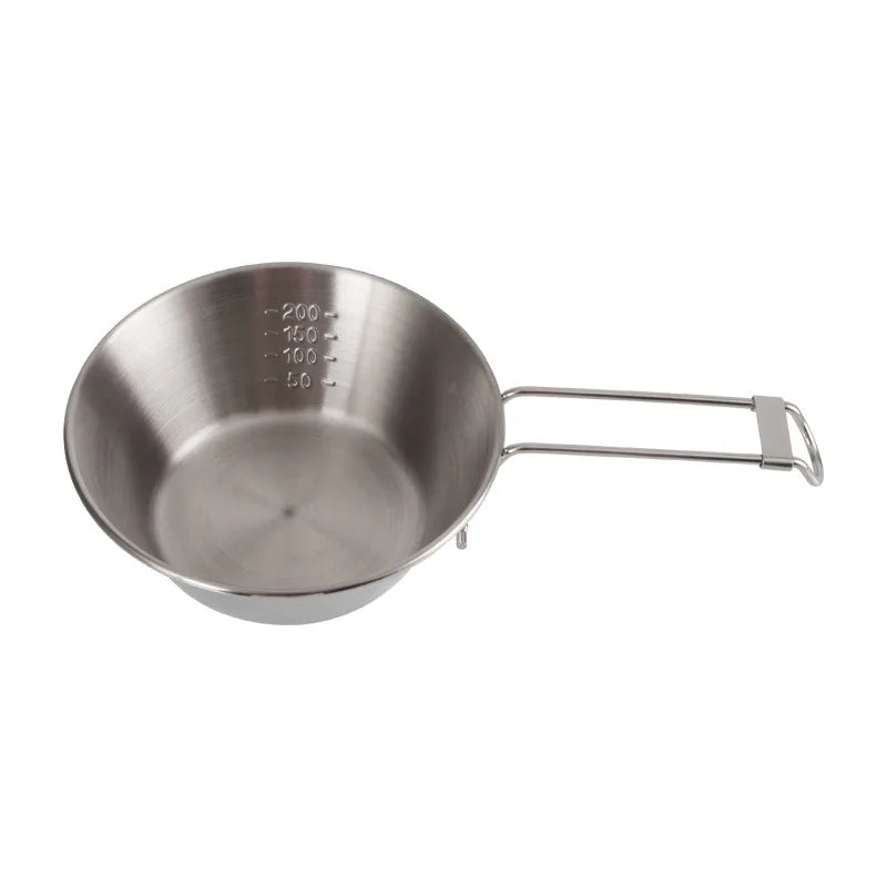 304 Stainless Steel Snow Bowl for Outdoor Camping Hanging Tableware Folding Bowl with Scale Handle Convenient Camping Peaceful Pleasures Health and Wellness 12cm handle bowl