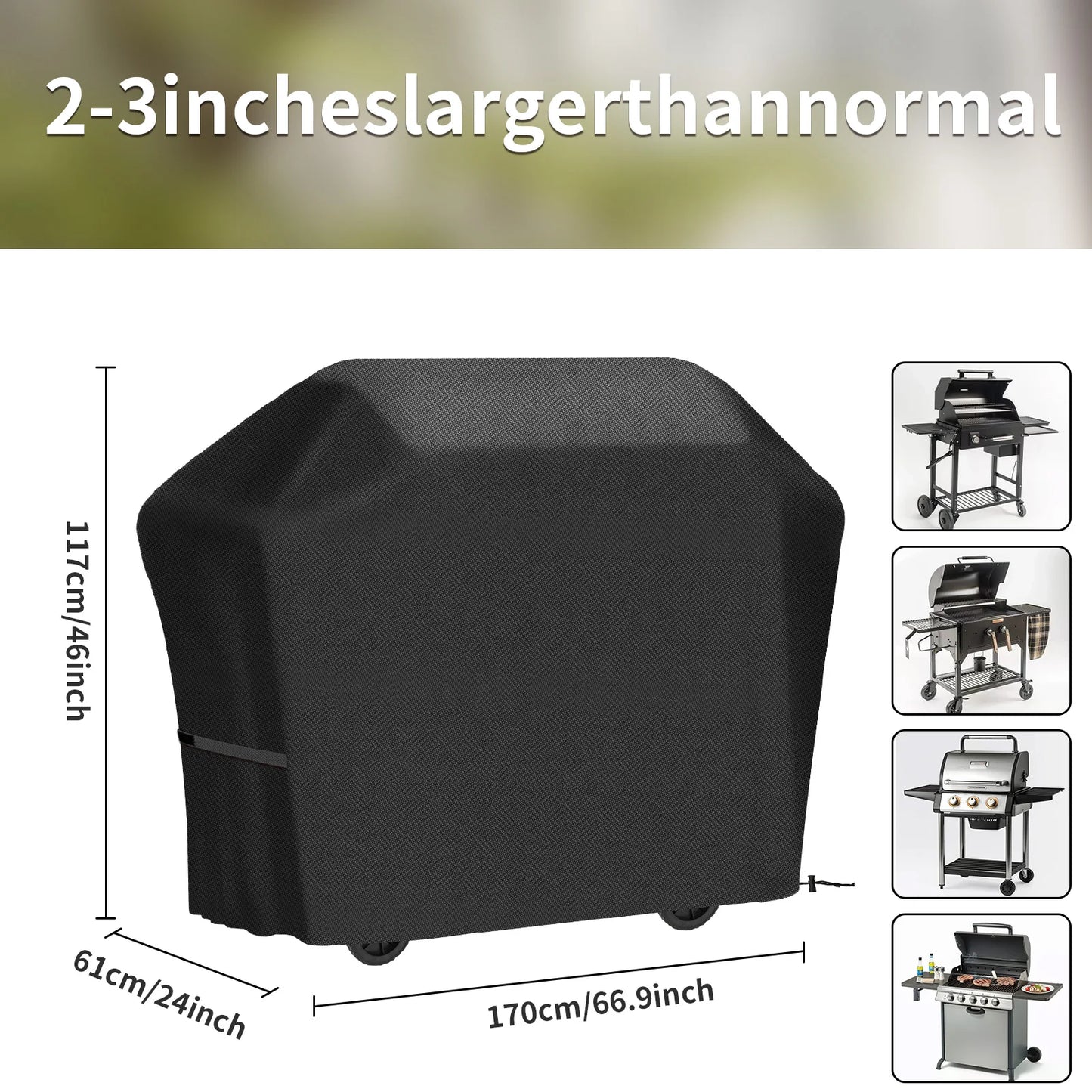 4 Style Large Grill Cover Rip-Proof Garden Waterproof BBQ Gas Furniture Covers Anti-UV Fade Resistant Adjustable Cover Black Peaceful Pleasures Health and Wellness JC220BAF 1pcs