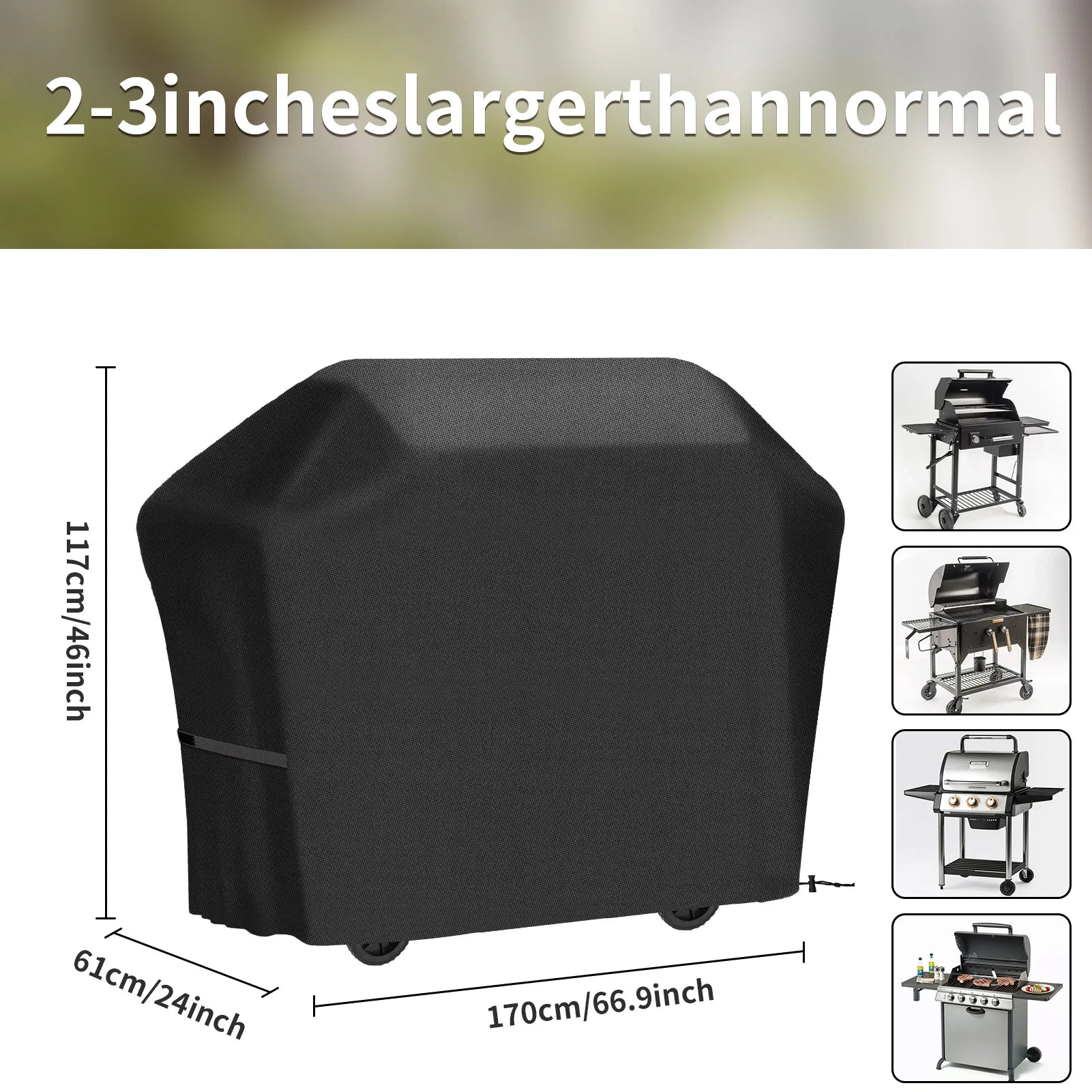 4 Style Large Grill Cover Rip-Proof Garden Waterproof BBQ Gas Furniture Covers Anti-UV Fade Resistant Adjustable Cover Black Peaceful Pleasures Health and Wellness JC220BAF 1pcs
