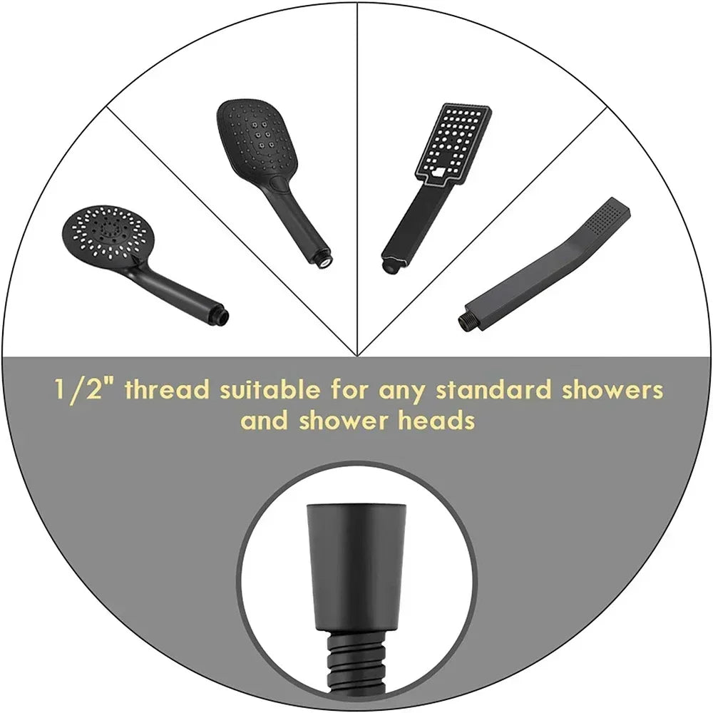 1.5/2M Black SUS 304 Flexible Shower Hose Long Bathroom Shower Water Hose Extension Plumbing Pipe Pulling Tube Bath Accessories Peaceful Pleasures Health and Wellness