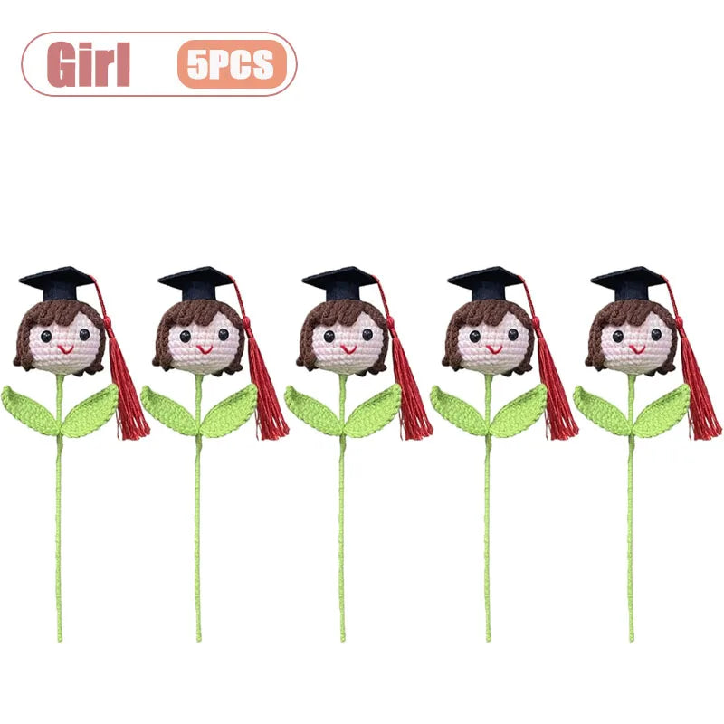 Graduation Crochet Bouquet with Cap – Handmade Knitted Gift