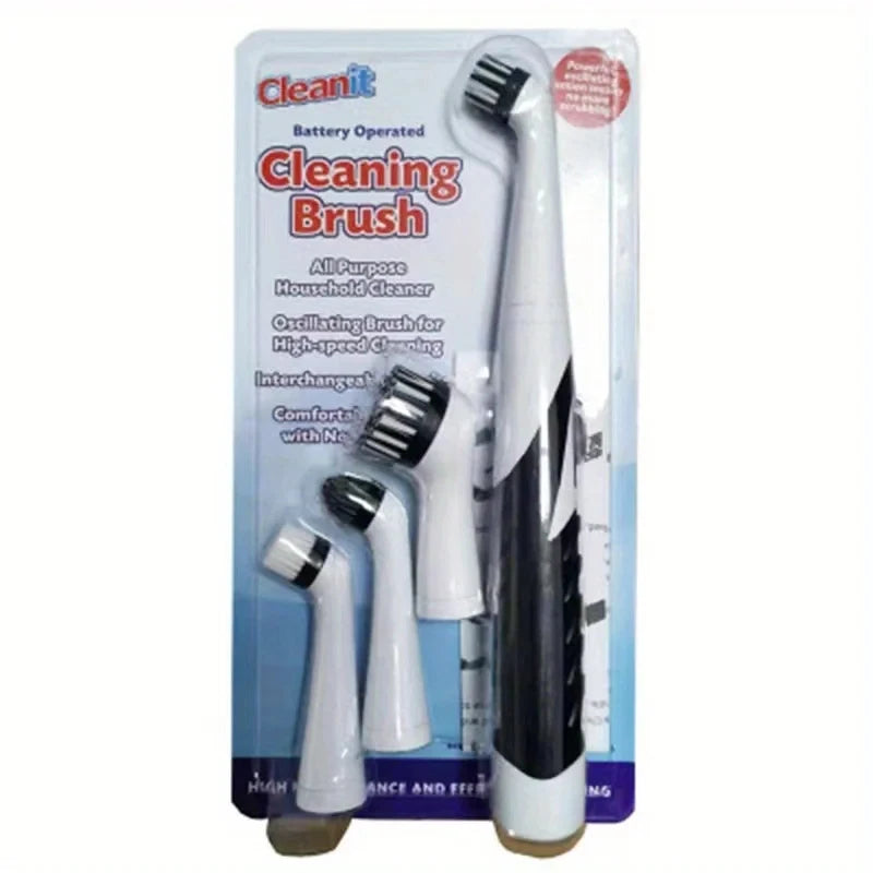 leaning brush Cleaning Tool With 4 Brushes Multifunctional Electric Cleaning Brush Cleaning Supplies Peaceful Pleasures Health and Wellness black