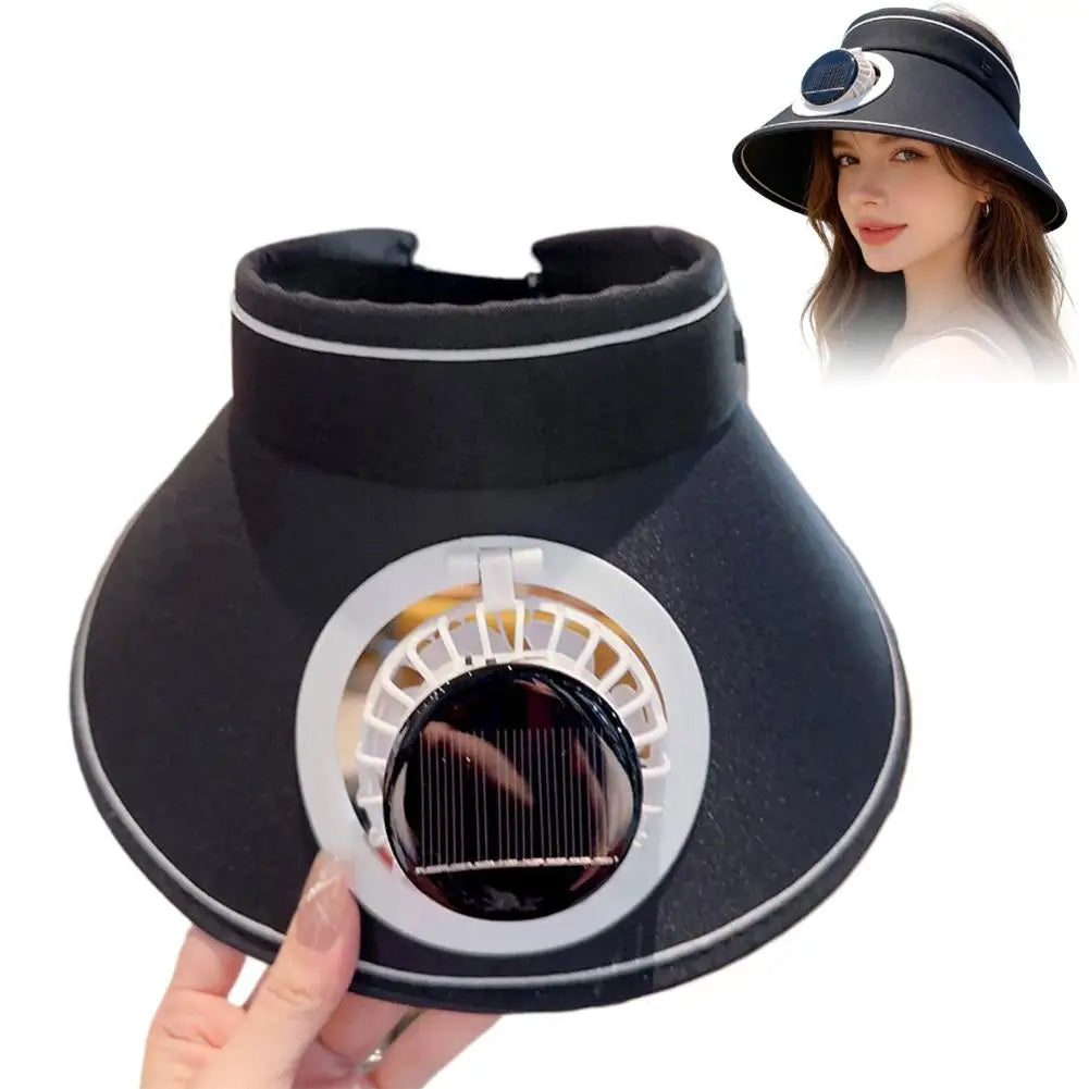 Sun hat with fan Adjustable Fan Speeds Wide Brim Sun Hat Outdoor Visor Hat Sunshade Beach Sunshade Hat Women Peaceful Pleasures Health and Wellness Black