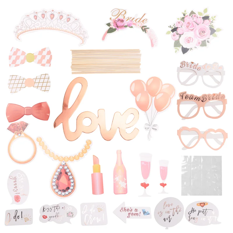 A36T-Wedding Photo Props Rose Gold,23 Pcs Hen Party Photo Booth Props,Team Bride Selfie Props,Hen Do Selfie Props, Hen Night Peaceful Pleasures Health and Wellness