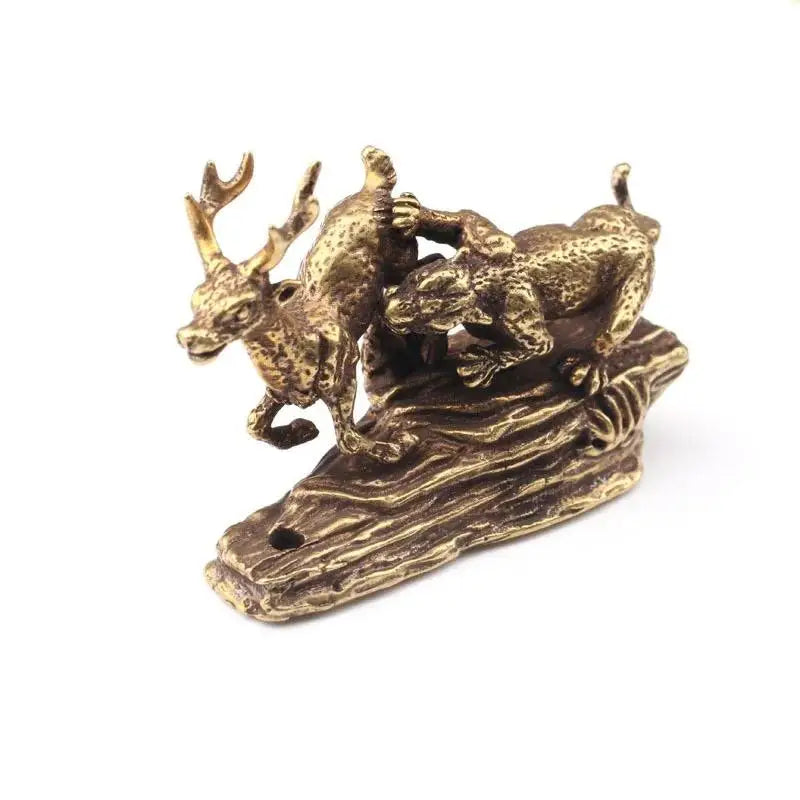 Pure Copper Tiger King Catching Deer Statue Small Ornament Antique