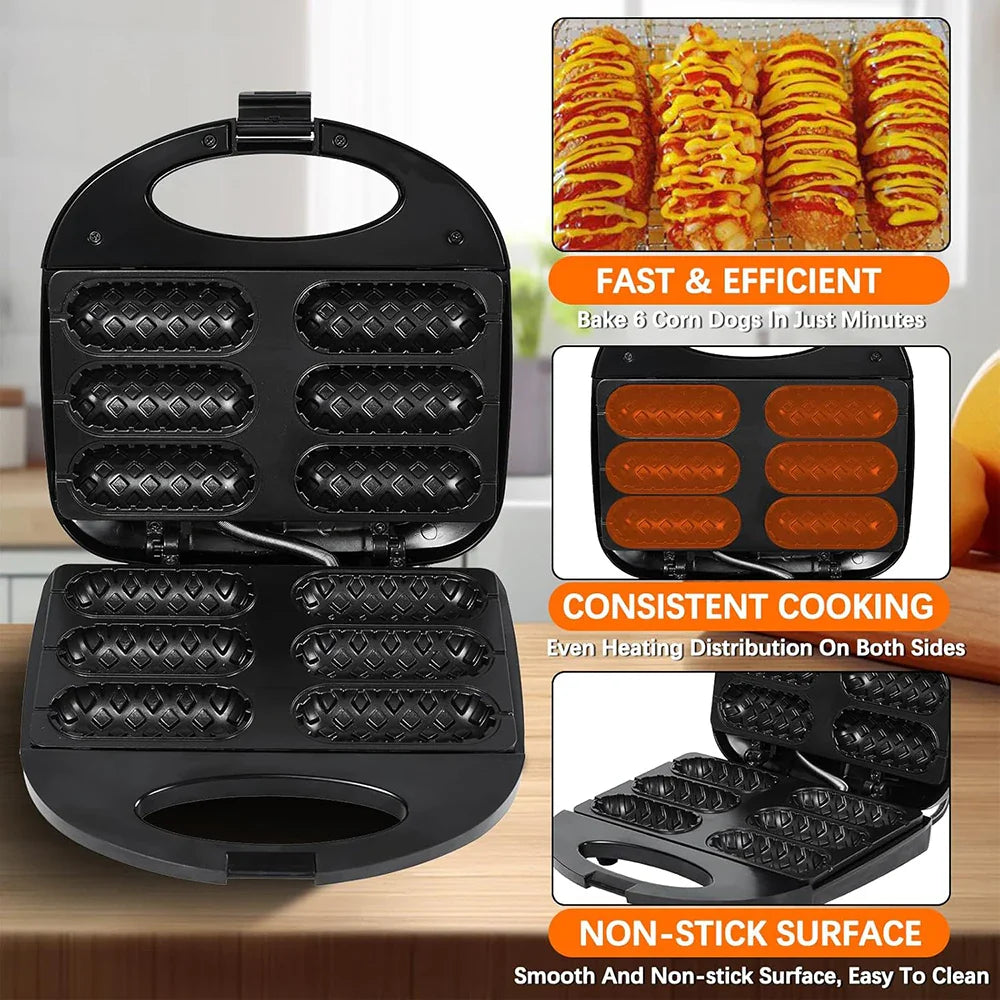 URGGU 6-Corn Dog Maker – Non-Stick Electric Hot Dog Waffle Machine