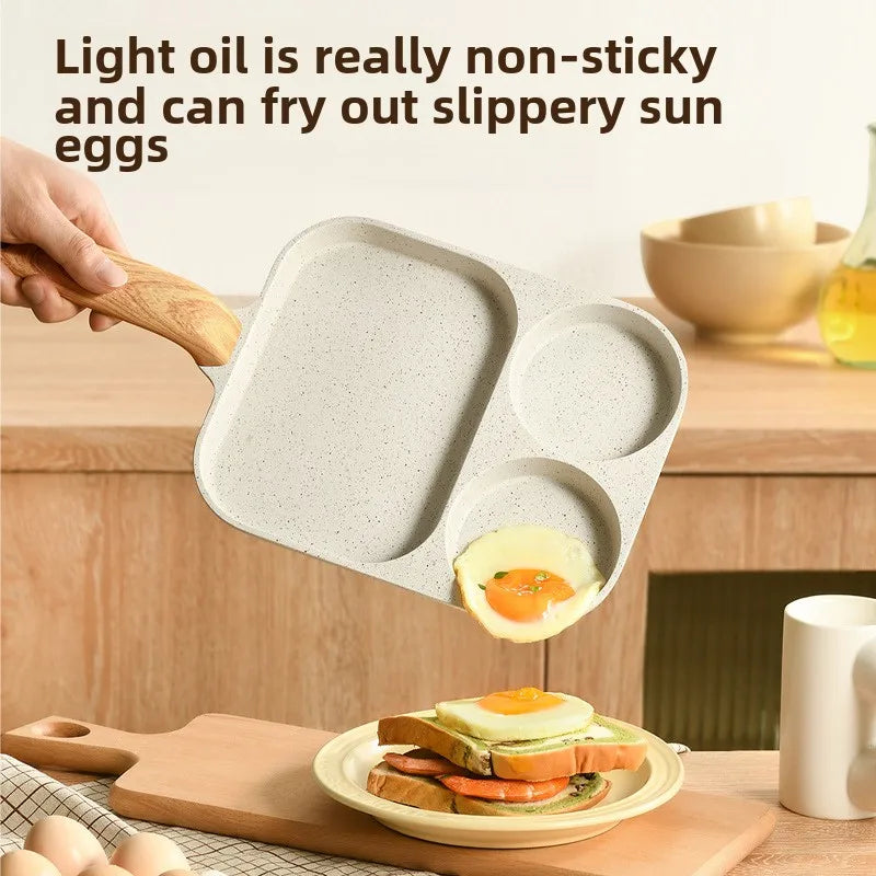 Nonstick Maifan Stone 3 in 1 Egg Burger Pan Household Breakfast Pan for Bacon Steak Egg Frying Pancake Cooking Peaceful Pleasures Health and Wellness