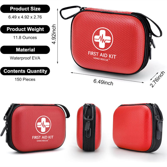 150 Piece Mini First Aid Kit Small Waterproof Hard Shell Medical Kit for Home Car Travel Camping Truck Hiking Sports Office Peaceful Pleasures Health and Wellness
