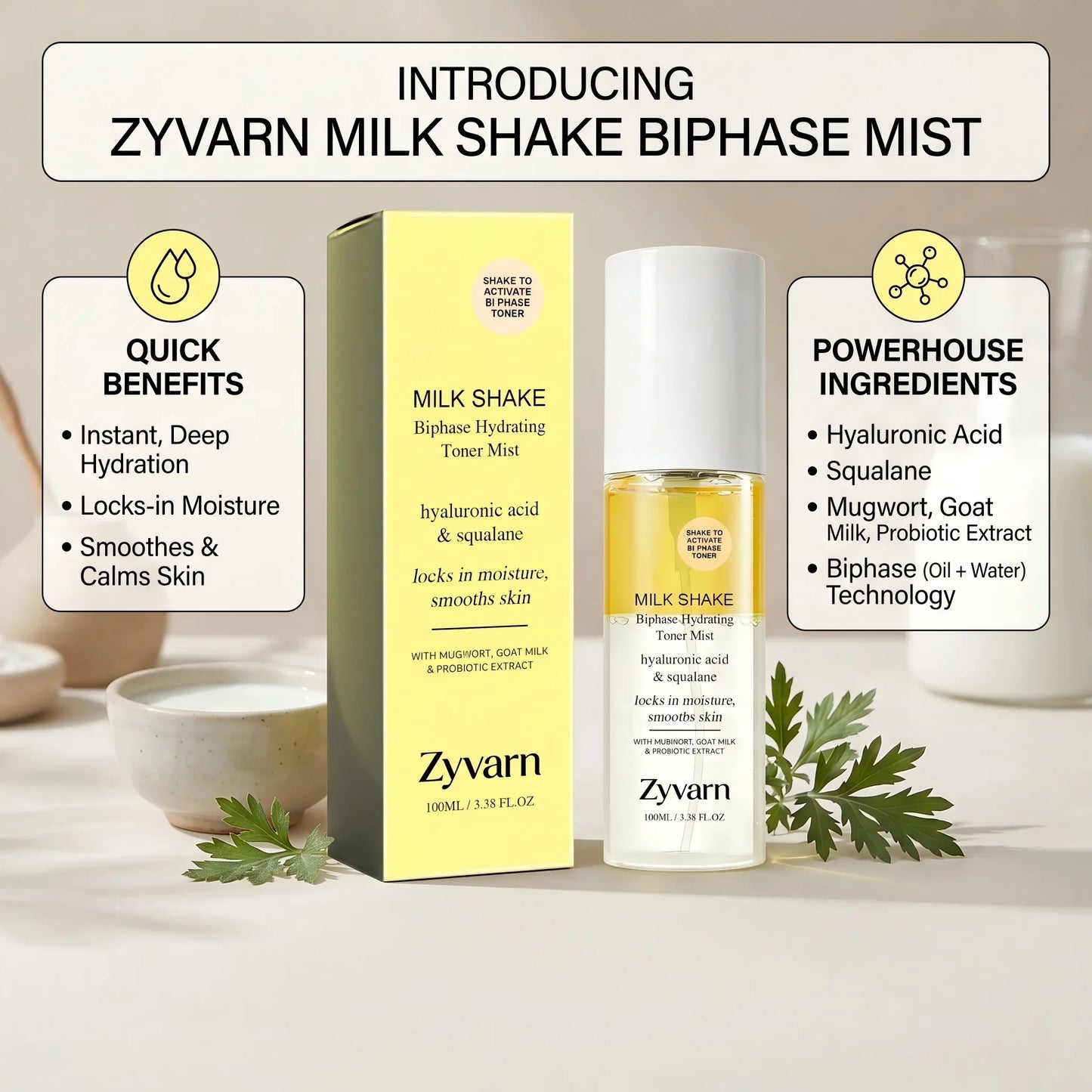 Zyvarn Biphase Hydrating Toner Spray – Hyaluronic Acid & Squalane