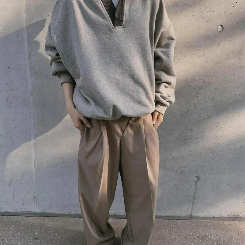 Men's Gray Loose Hooded Sweatshirt | Color-Block Casual Pullover