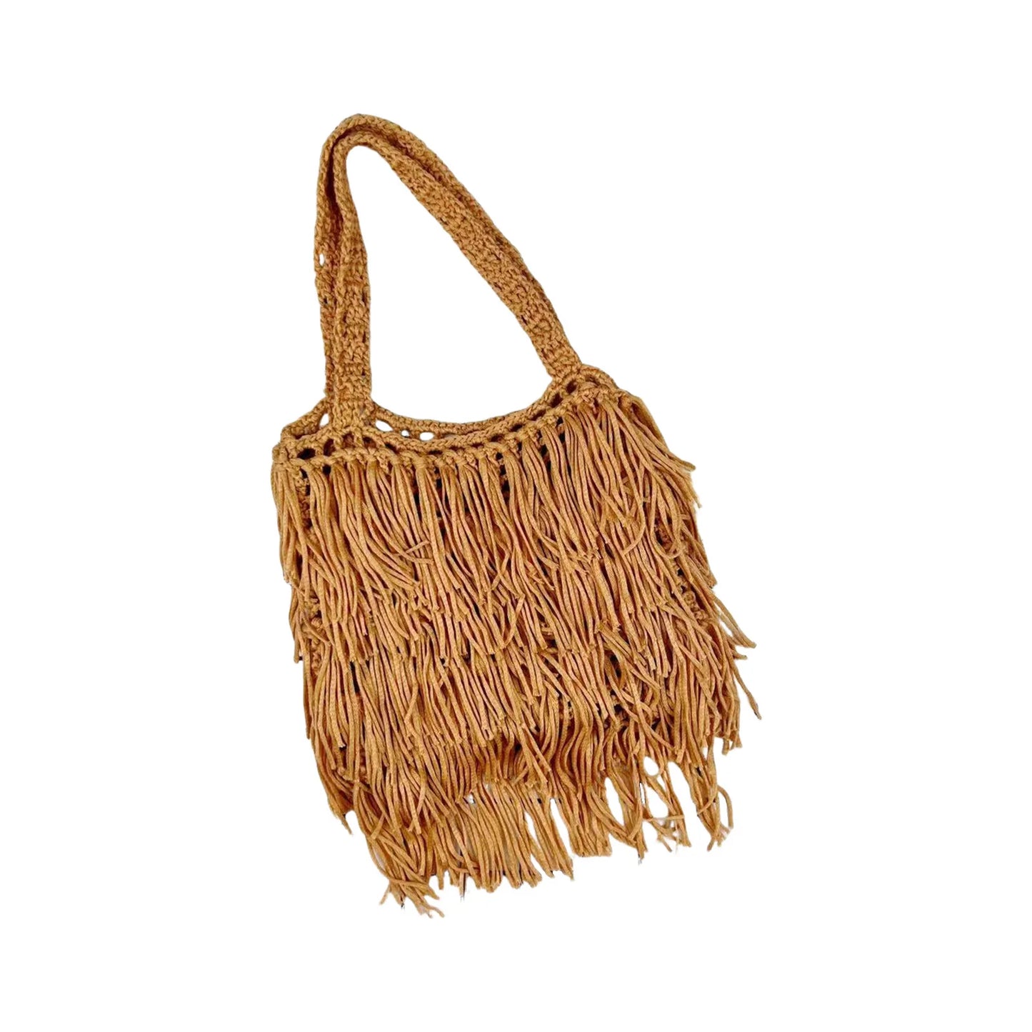 Women's Ethnic Style Woven Shoulder Bag Solid Color Fringe Design Casual Handbag with Adjustable Strap for Daily Use Peaceful Pleasures Health and Wellness Khaki