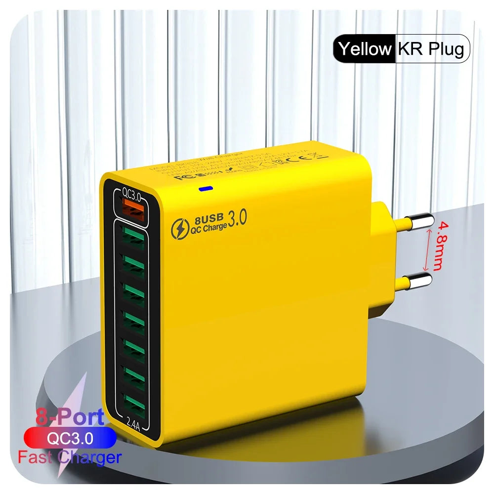 8-Port 65W USB Fast Charger | Quick Charge 3.0 Travel Adapter