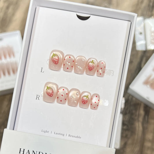 Handmade Strawberry Cat Eye Press On Nails – Shiny Pink 10pcs Press On Nails Peaceful Pleasures Health and Wellness XS