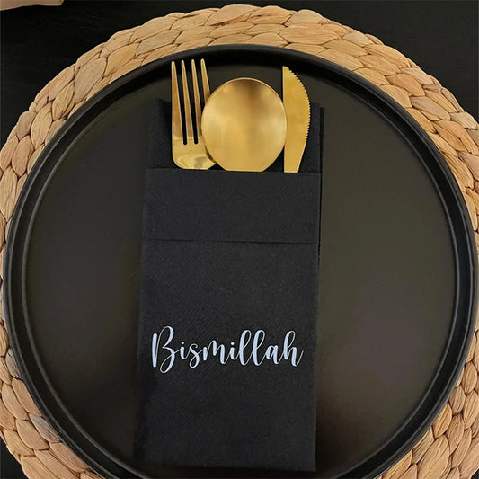 Bismillah Napkin & Cutlery Holder Set – Ramadan Eid Table Decor Napkin Cutlery Holder Peaceful Pleasures Health and Wellness paper napkin 5 pieces