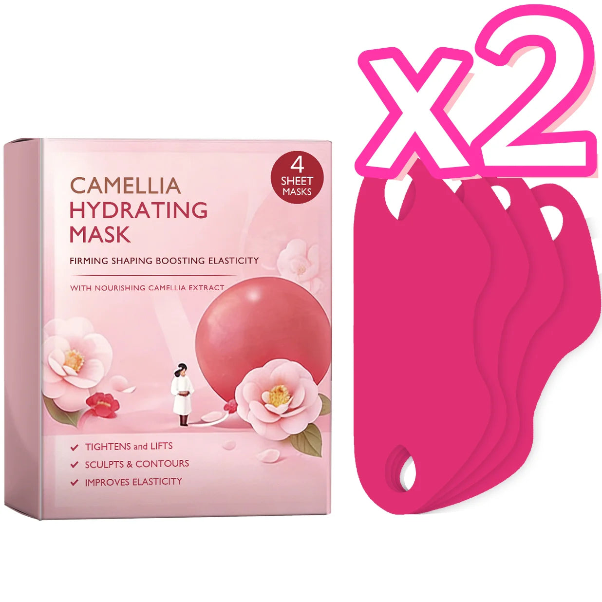 Facial Mask Double Chin Lifting Patches for Women Peaceful Pleasures Health and Wellness 4pcs in boxed x 2pcs