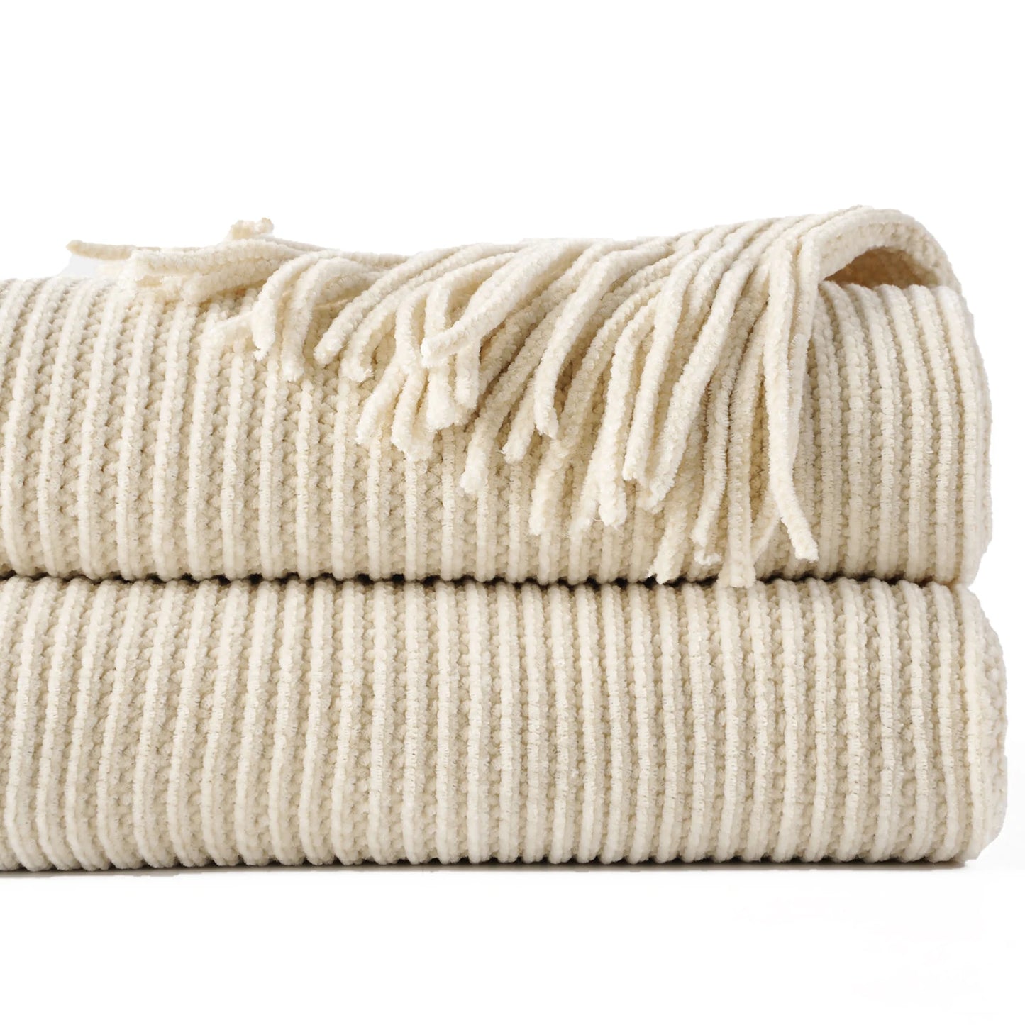 Battilo Green Plaid Chenille Knit Throw Blanket with Tassels