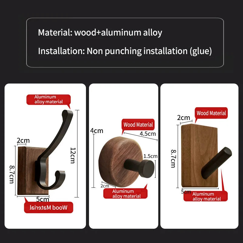 No-Drill Black Aluminum Wall Hook | Towel & Coat Hook