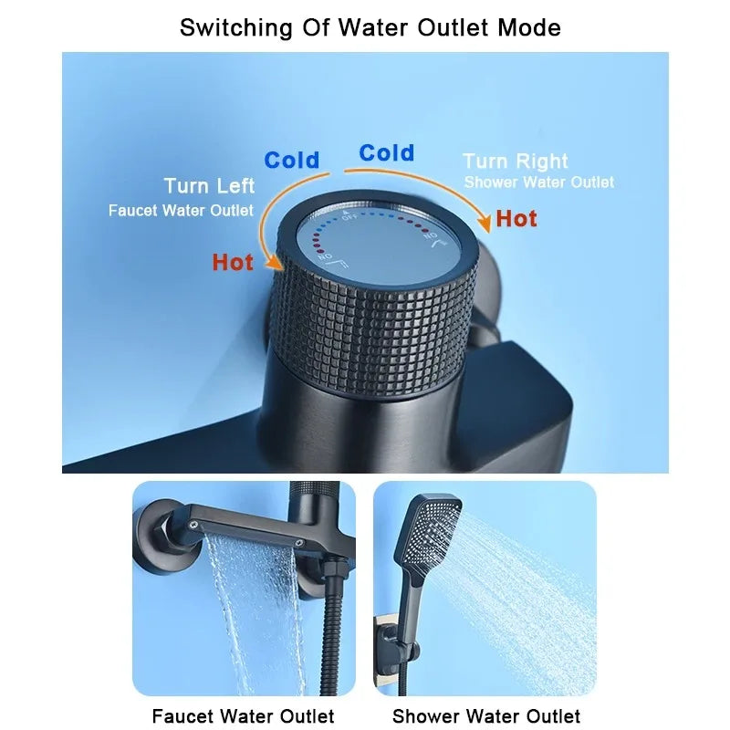 Gray Waterfall Bathtub Faucet & Hand Shower | Brass Wall Mount