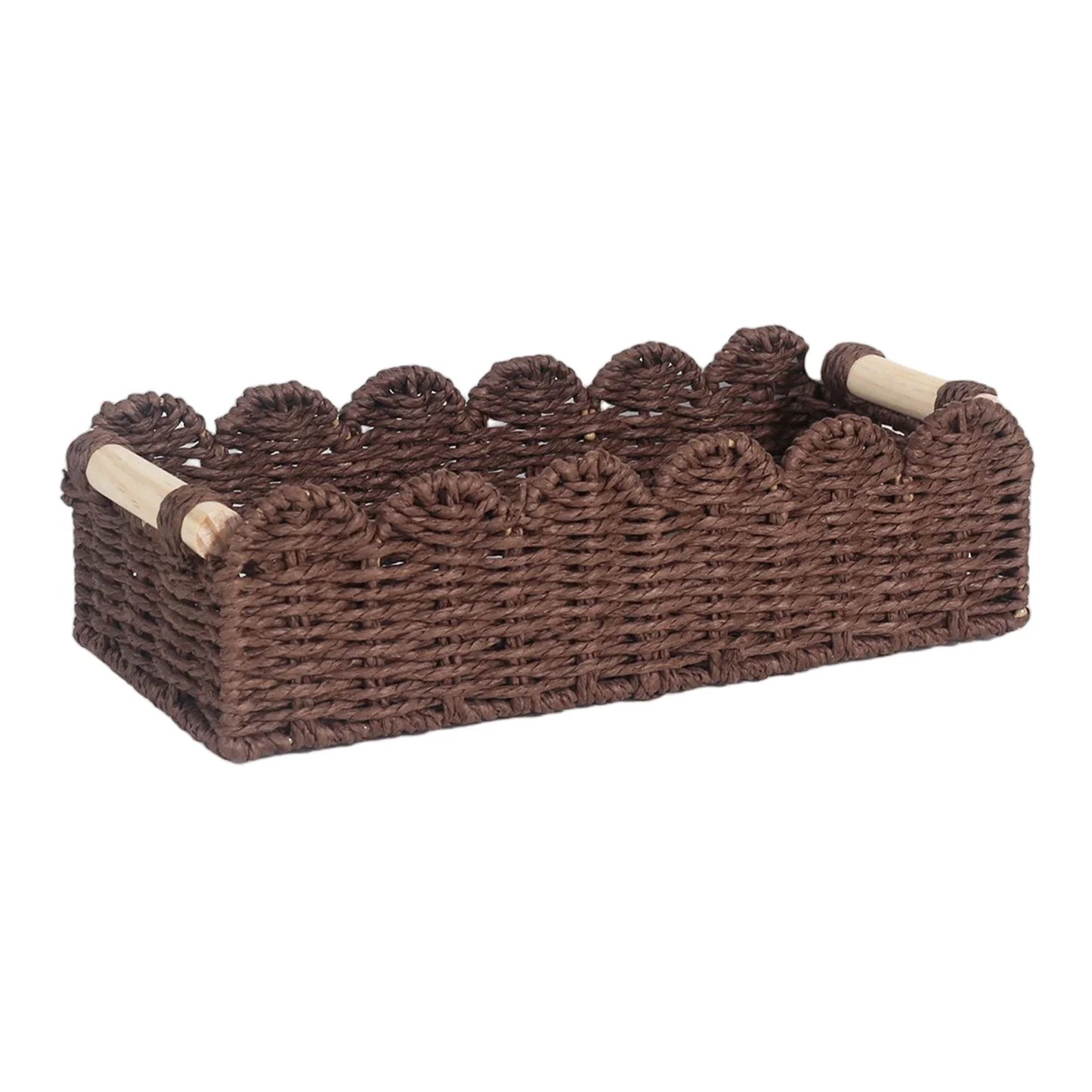 Scalloped Paper Rope Storage Basket with Wooden Handles