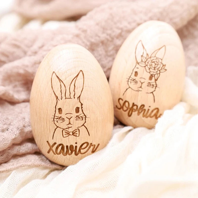 Personalized Engraved Wooden Easter Bunny Egg | Kids' Gift Personalized Easter Decor Peaceful Pleasures Health and Wellness