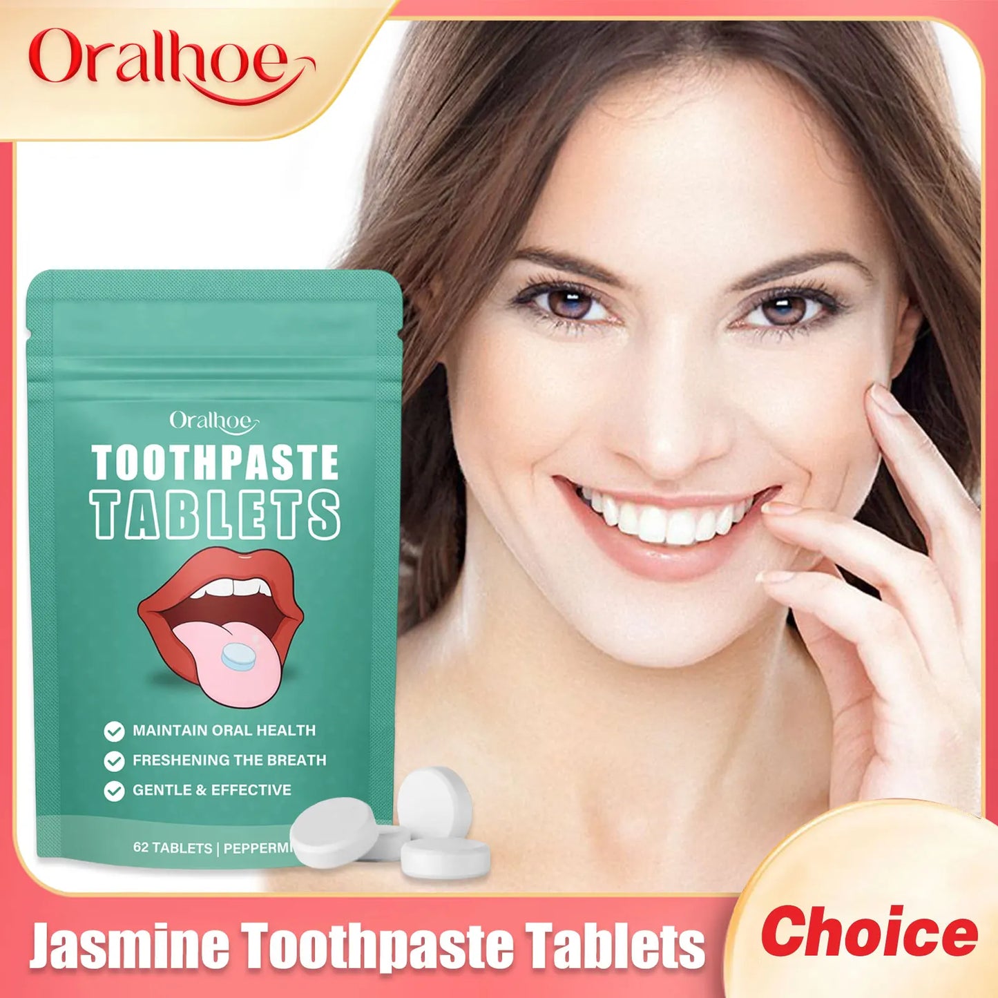 Oralhoe Jasmine Toothpaste Tablets – Fresh Breath & Whitening 62pc