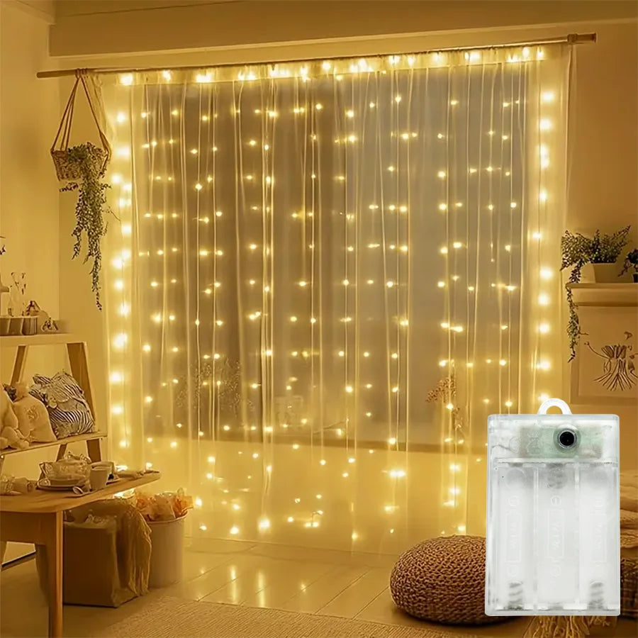 LED Curtain Fairy String Lights with Remote – Warm White