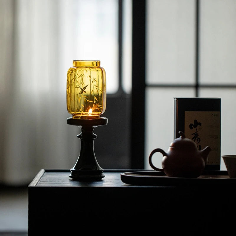 Emerald Glass Candlestick Holder | Chinese Tea Ceremony Decor Glass Candlestick Holder Peaceful Pleasures Health and Wellness