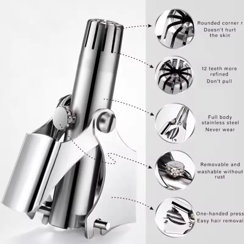 Nose Hair Trimmer Cleaner For Men Women Stainless Steel Manual Mechanical Shaving Razor Washable Hair Removal Tools With Brush Peaceful Pleasures Health and Wellness
