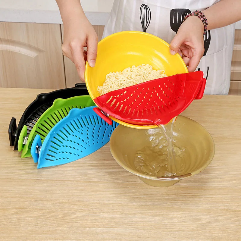 Hot sale Kitchen Strainer Clip Silicone Colander Fits all Pots and Bowls Kitchen Pasta Pot Clip On Hot Silicone Pot Strainer Peaceful Pleasures Health and Wellness