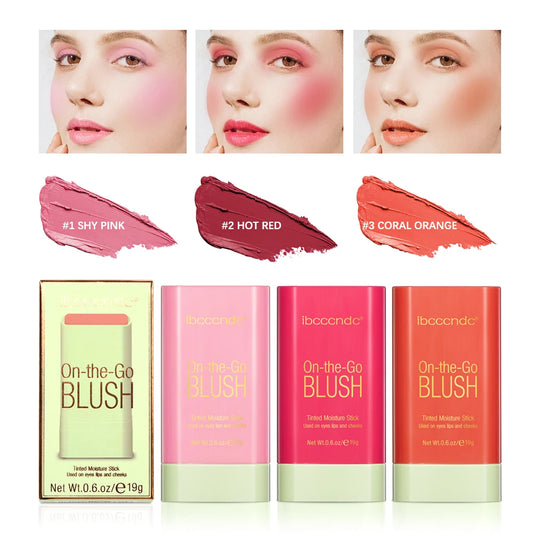 Tinted Mositure Blush Stick Face Pink Cream Cheek Blusher Cosmetics 3 in 1 Makeup Tubes used on lips eyes cheeks Peaceful Pleasures Health and Wellness