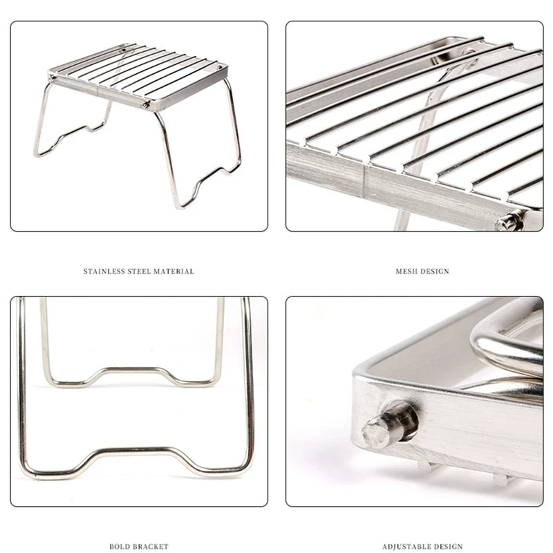 Outdoor Stainless Steel Stove Holder Camping Portable Folding Barbecue Rack Grill Supplies Lighter Steel Brazier Stand 3 Pcs Peaceful Pleasures Health and Wellness