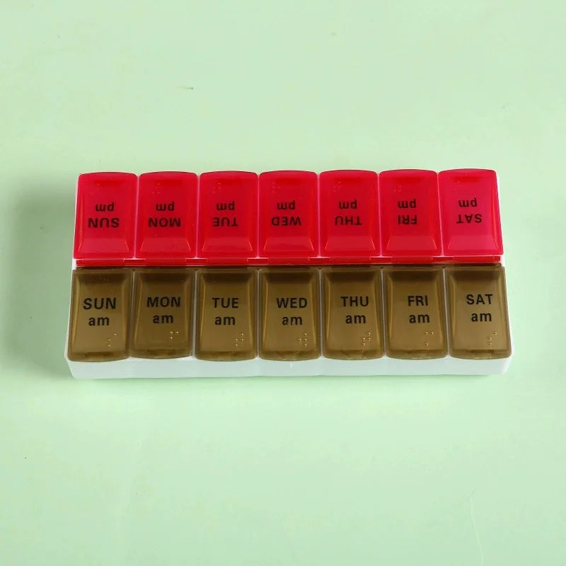 7 Days a Week Pill Organizer Morning & Night Pill Holder Travel Medicine Storage Box Splitter for Easy Medicine Management Peaceful Pleasures Health and Wellness Red